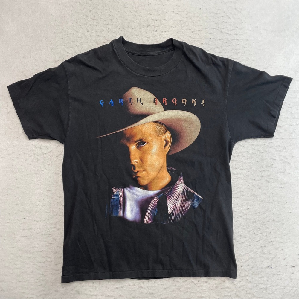Garth Brooks T-Shirt Mens L Black Fresh Horses World Tour 1996 Vintage Graphic